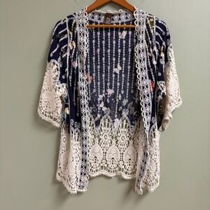 Raj Crochet Embroidered Kimono One Size Cottage Boho Hippie Butterfly Festival